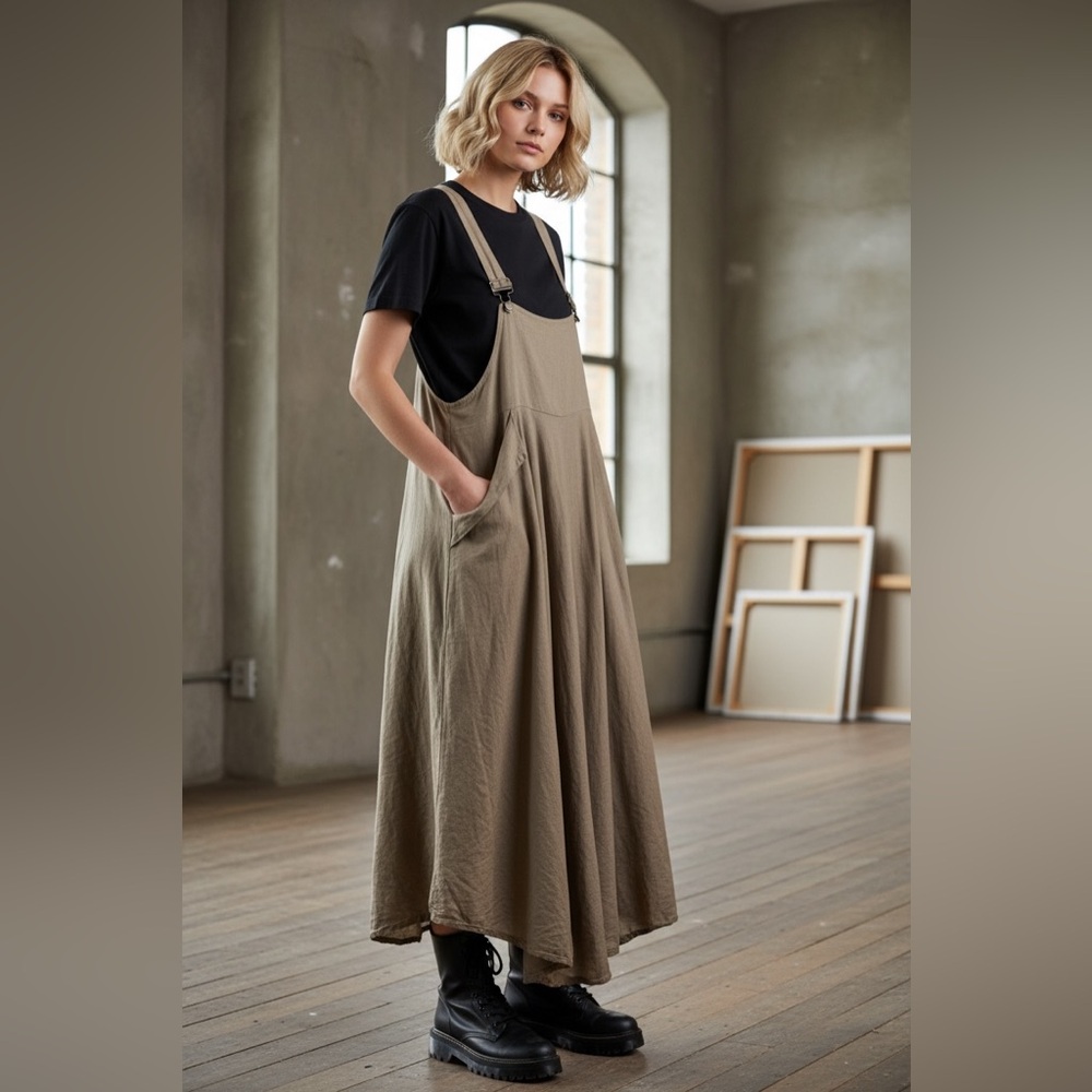 Sarah Pacini Beige Linen Blend overall dress Size 2 XS